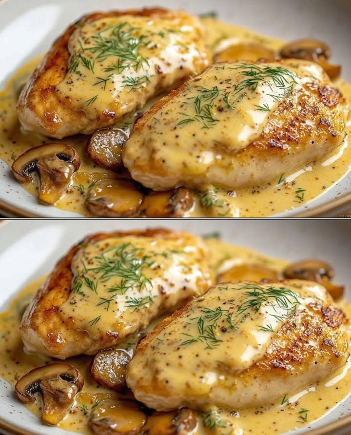 Cea mai fragedă carne de pui în sos cremos de ciuperci O mâncare gustoasă și ușoară