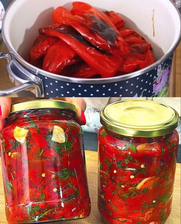 Fără 50 de borcane nu aștept iarna Ardei copți cu usturoi, cea mai gustoasă salată pentru iarnă.