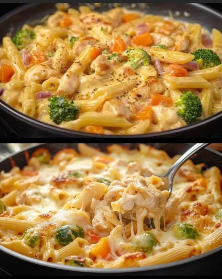 Paste cremoase cu pui și legume O masă rapidă perfectă, îți lingi degetele!