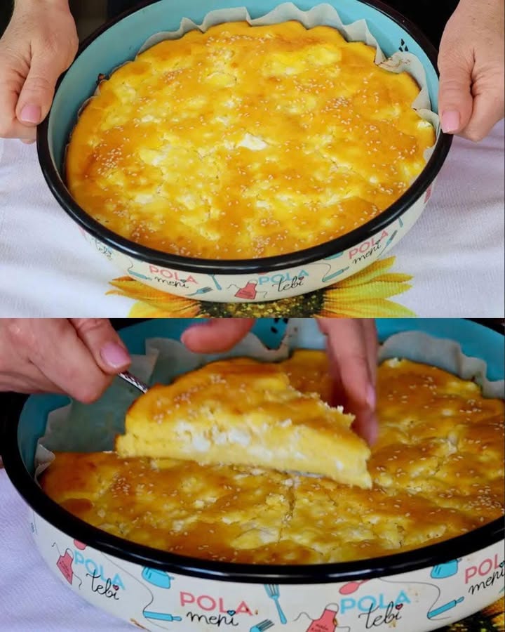 Plăcintă ușoară cu brânză, gata în 5 minute. Bate ingredientele și coace  fără foi, dar atât de gustoasă și irezistibilă