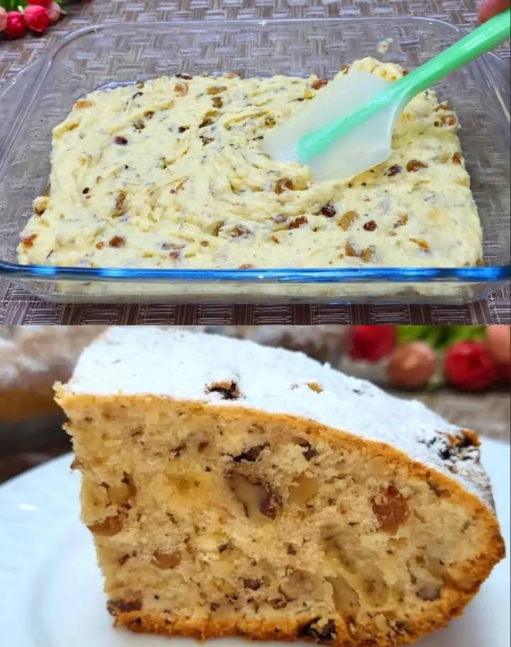 Prăjitură cu nuci și stafide în 5 minute Totul se amestecă și se coace Mirosul se răspândește în toată bucătăria, irezistibil!