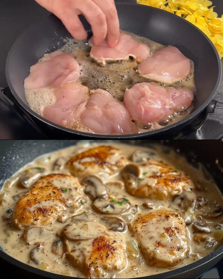 Prepar acest pui cu ciuperci de 3 ori pe săptămână!  Se face ușor, iar gustul este fantastic!