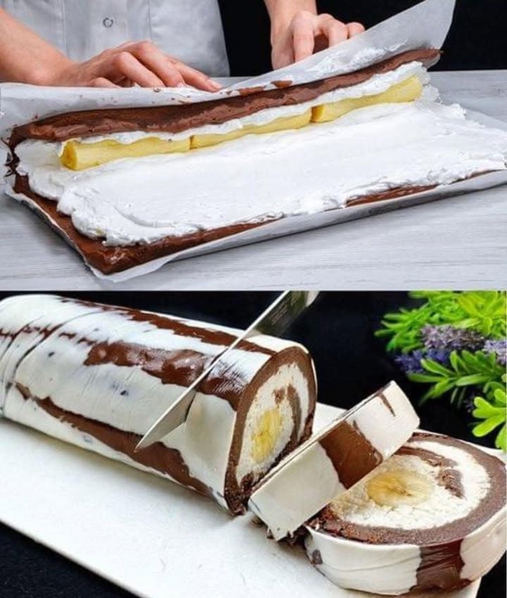 Rulad rapid cu biscuiți Plazma și banane… Fără coacere, este gata în 5 minute, iar eu folosesc și un mic truc…