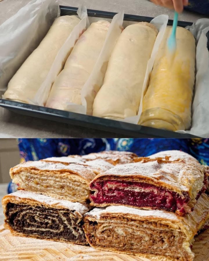 STRUDEL 4 în 1 Cu mac semințe de mac, nuci, mere, cireșe Pentru fiecare câte ceva