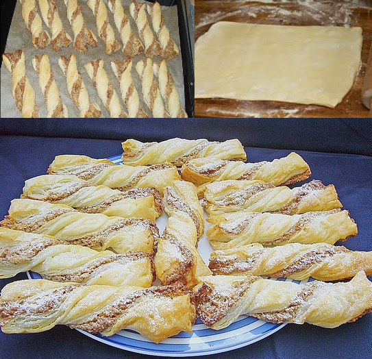 Bastoane crocante cu nucă din aluat foietaj