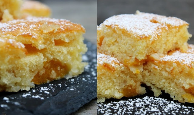 Prăjitură cu piersici la tavă