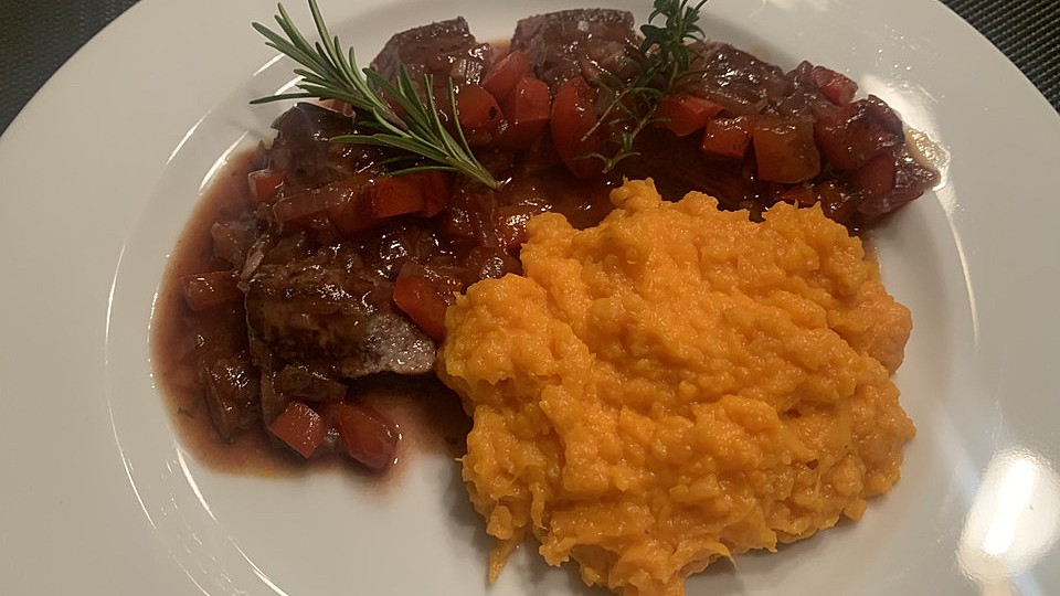 Cotlet de miel cu piure de cartofi dulci