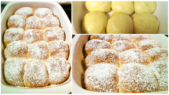 Buchteln cu umplutură de caise și sos de vanilie – super ușor