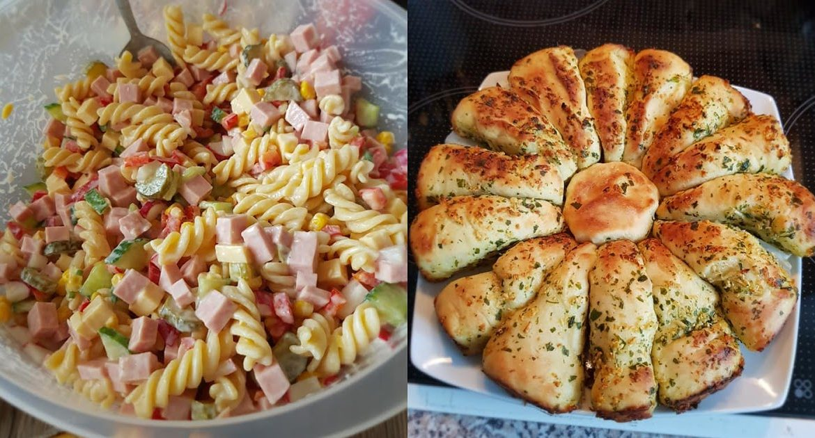 Cel mai bun și delicios salată de paste cu pâine cu usturoi
