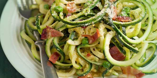 Tăiței de dovlecei săraci în carbohidrați Carbonara