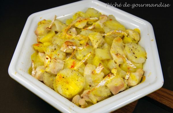 Topinambur, Brie, pasăre și gratin cu șofran