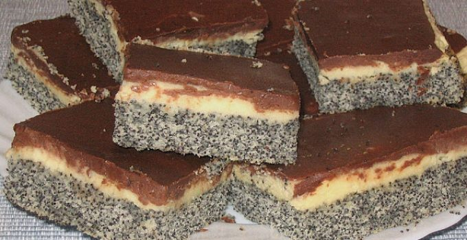 Prăjitură cu mac și cremă de vanilie cu ciocolată (prăjitură delicioasă la tavă, gust delicios, reușește întotdeauna)