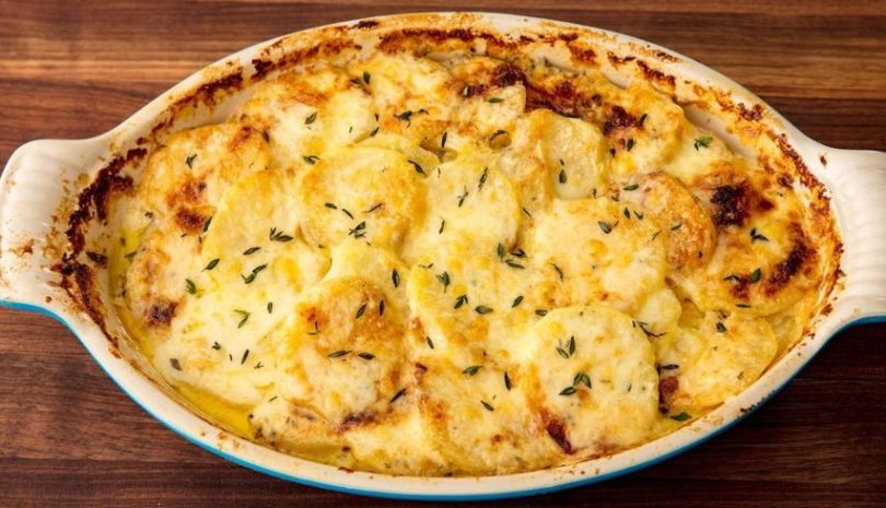 Gratin de dovleac, cartofi și brânză proaspătă WW