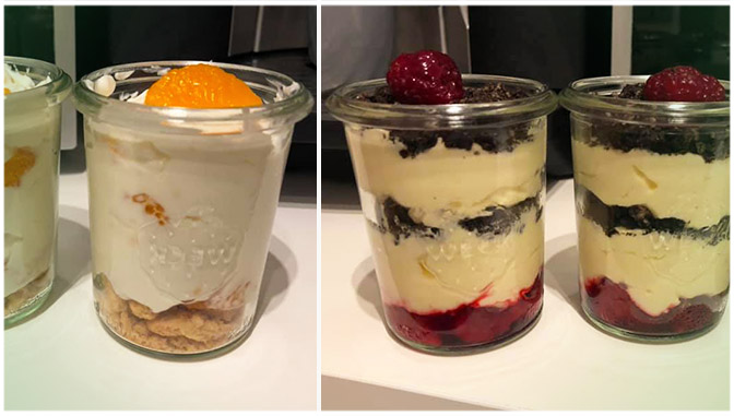Desert stratificat cu Oreo și zmeură și desert cu mandarine și brânză quark