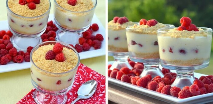 Verrine cu cremă de zmeură și prăjitură